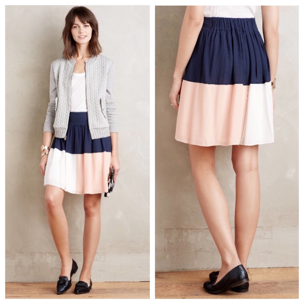 Colorblock Pleated Mini Skirt - Navy, Blush & White